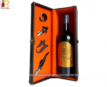 Set quà tặng tết hộp da 1 chai rượu vang Ý Tolucci 17