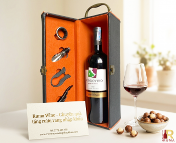 Quà tặng tết hộp da 1 chai rượu vang Ý Mondovino Rosso