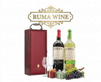 Bộ quà tặng tết hộp gỗ mặt da 1 chai rượu vang Chile La Roca