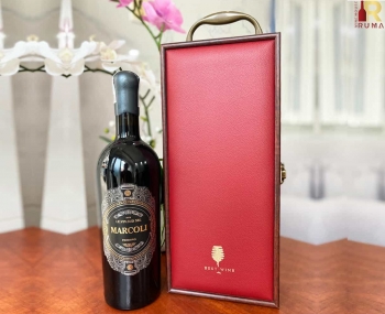 Bộ quà tặng tết hộp gỗ mặt da 1 chai rượu vang Ý Marcoli