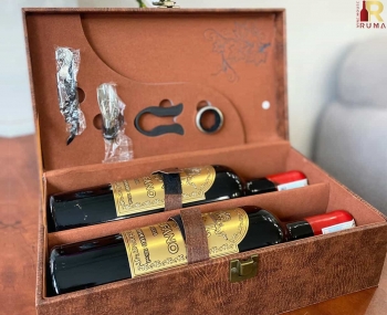 Set quà tặng hộp da vân phượng hoàng 2 chai rượu vang Ý Stefano