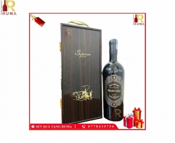 Set quà tặng tết hộp sơn mài 1 chai rượu vang Ý Marcoli 17