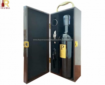 Set quà tặng tết hộp sơn mài 1 chai rượu vang Ý Piero Bonnci