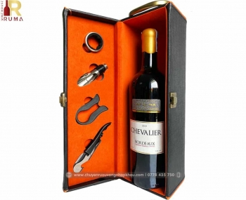 Quà tặng tết hộp da 1 chai rượu vang Pháp Chevalier