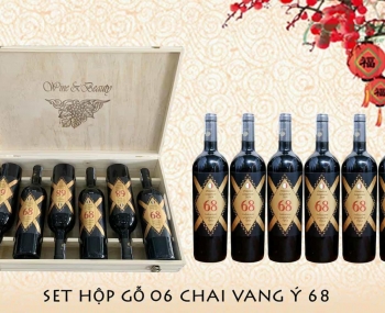 Quà tặng cao cấp hộp gỗ 6 chai rượu vang Ý 68