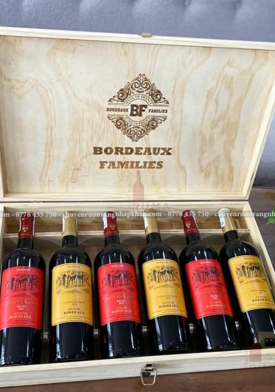 Quà tặng hộp gỗ 6 chai rượu vang Pháp Chales Gary mix