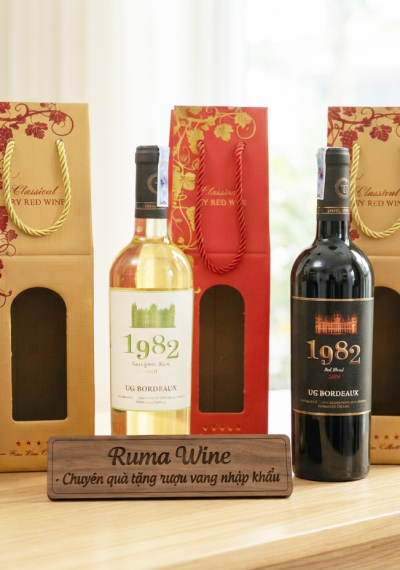 Quà tặng túi giấy ép kim 1 chai vang Pháp 1982