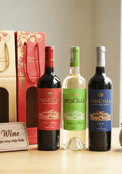 Quà tặng túi giấy ép kim 1 chai vang PrisCilla