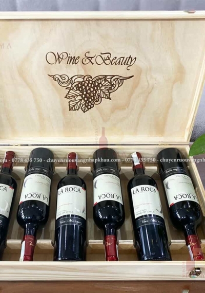 Quà tặng hộp gỗ 6 chai rượu vang Chile La Roca