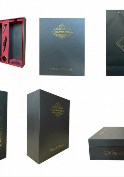 Hộp đựng 2 chai rượu vang kèm bộ phụ kiện + túi giấy