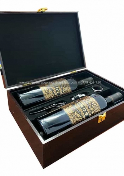 Set quà tặng tết hộp sơn mài 2 chai rượu vang Ý Zeros