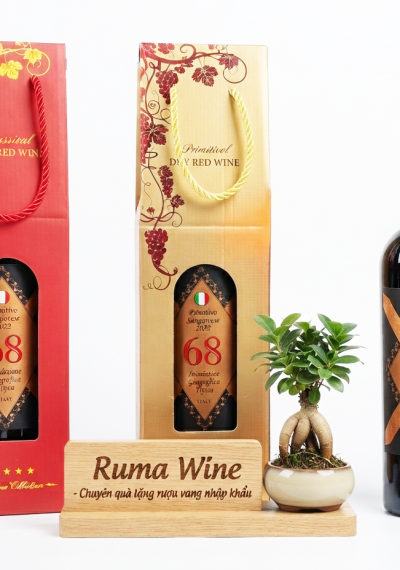 Quà tặng túi giấy ép kim 1 chai vang Ý 68