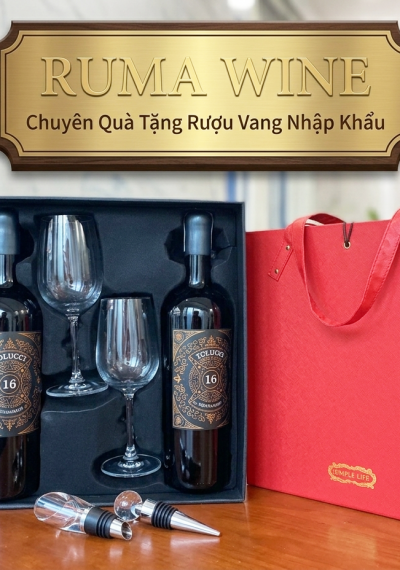 Bộ quà tặng tết vang Tolucci 16 kèm ly vang