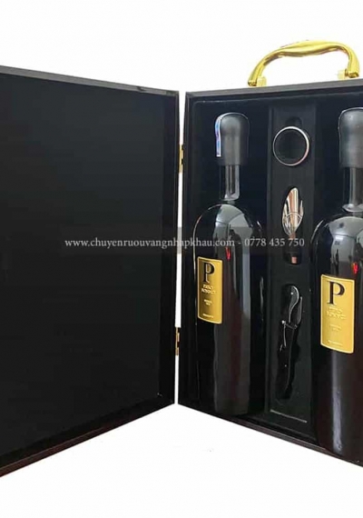 Set quà tặng tết hộp sơn mài 2 chai rượu vang Ý Piero Bonnci