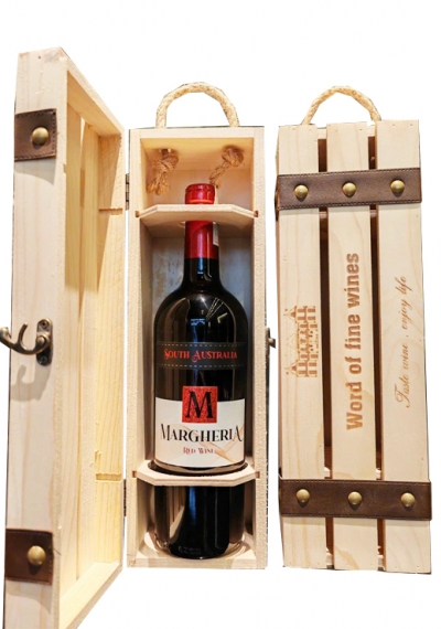 Set quà tặng hộp gỗ 1 chai vang Úc Margheria đỏ