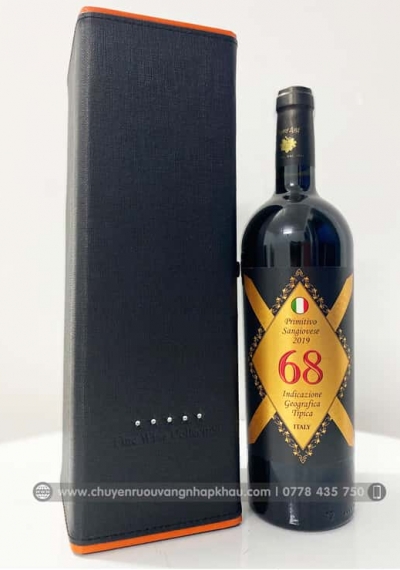 Bộ quà tặng tết hộp da 1 chai vang Ý 68