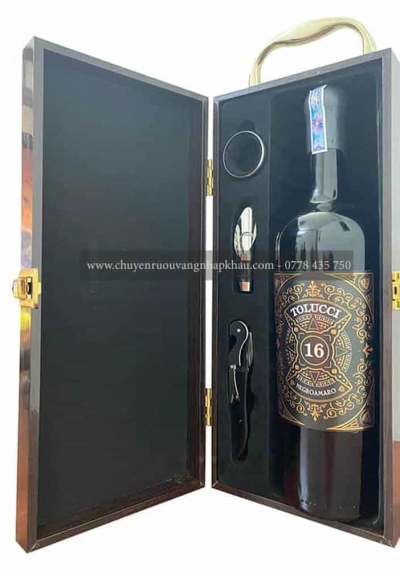 Set quà tặng tết hộp sơn mài 1 chai rượu vang Ý Tolucci 16