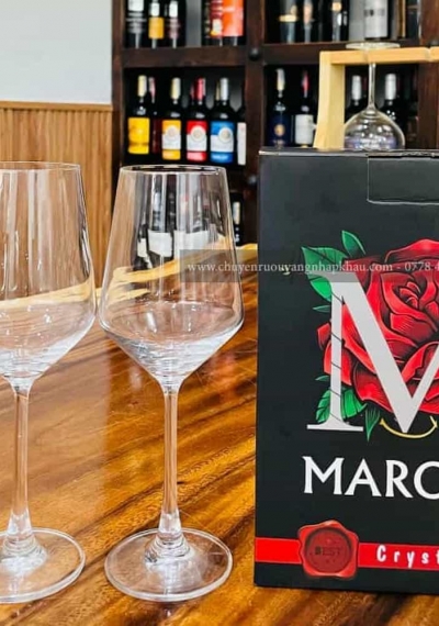 Set 2 ly uống rượu vang đỏ Crystal 360ml họa tiết hoa hồng