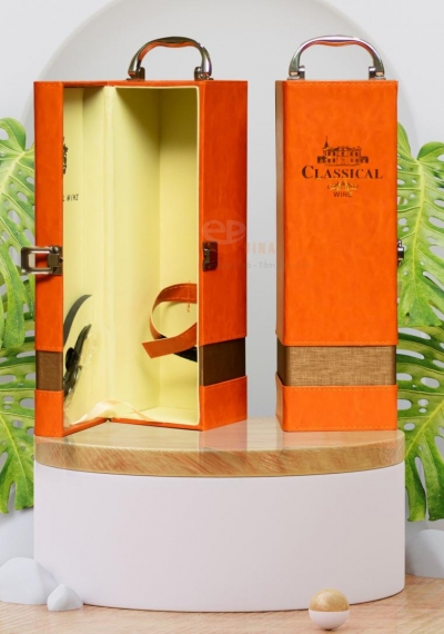 Hộp da đựng 1 chai rượu vang cam