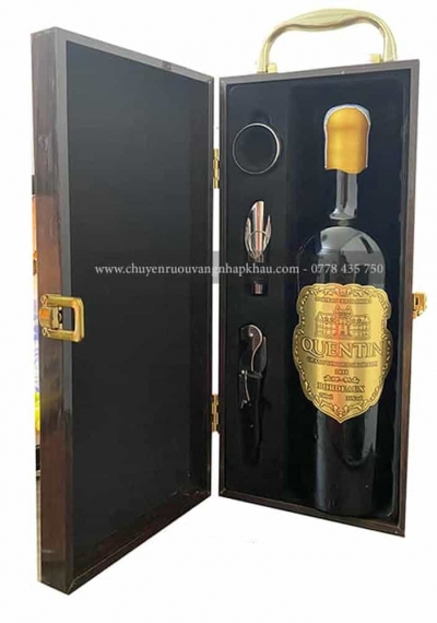 Set quà tặng tết hộp sơn mài 1 chai rượu vang Pháp Quentin
