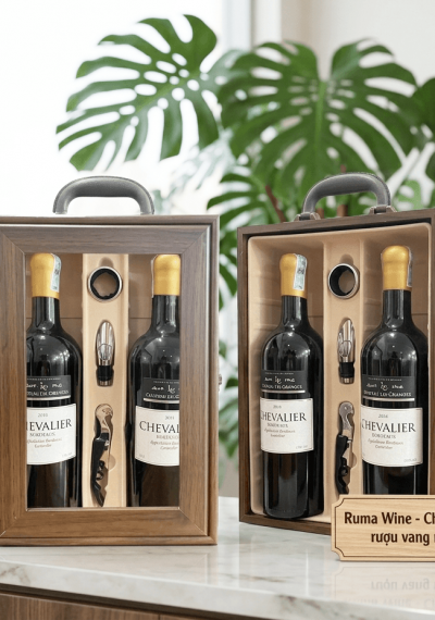 Quà tặng tết doanh nghiệp 2 chai vang Chevalier HK2