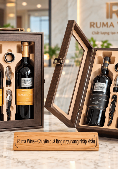 Quà tặng doanh nghiệp 2 chai vang Francis Gillot HK2