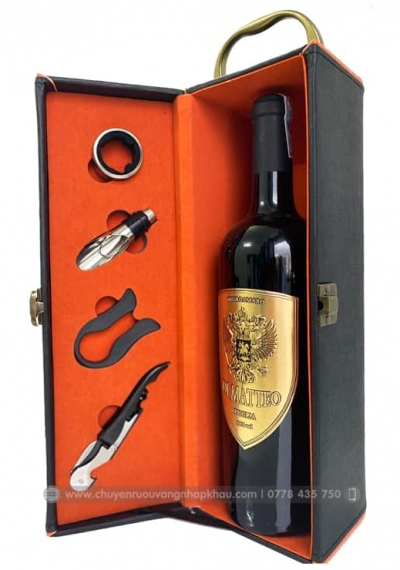 Bộ quà tặng tết hộp da 1 chai rượu vang Ý Di Matteo