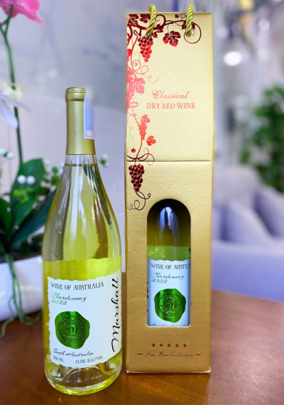 Quà tặng túi giấy ép kim 1 chai rượu vang Marshall trắng