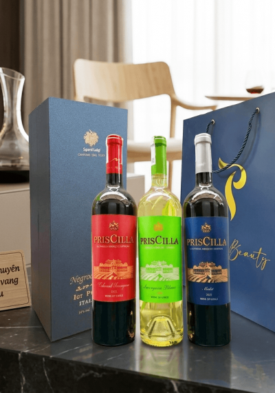 Quà tặng sang trọng HPK 1 chai vang Chile PrisCilla