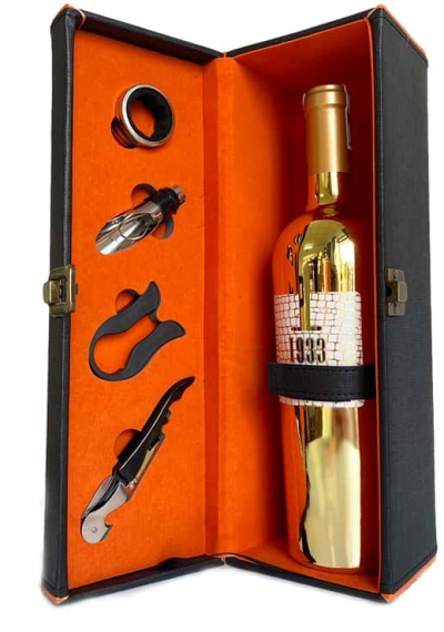 Bộ quà tặng tết hộp da 1 chai vang Ý 1933 Topaz