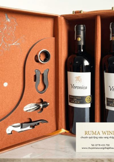 Set quà tặng hộp da 2 chai vang Ý Veronica Rosso