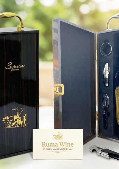Set quà tặng tết hộp sơn mài 1 chai vang Chile Nando