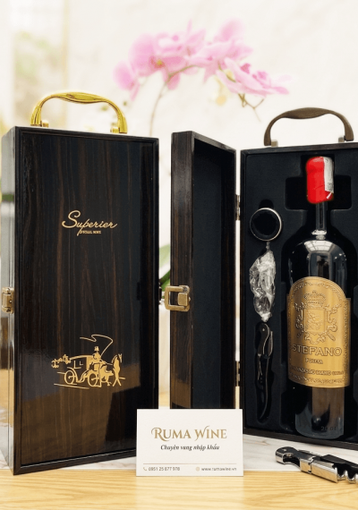 Set quà tặng tết hộp sơn mài 1 chai vang Ý Stefano