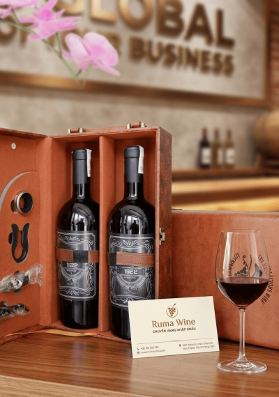 Set quà tặng hộp da 2 chai vang Ý 1922
