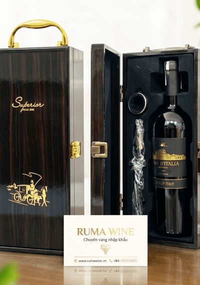Set quà tặng tết hộp sơn mài 1 chai vang Ý Sole D'Italia