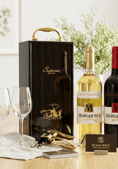 Set quà tặng tết hộp sơn mài 1 chai vang Úc Margheria