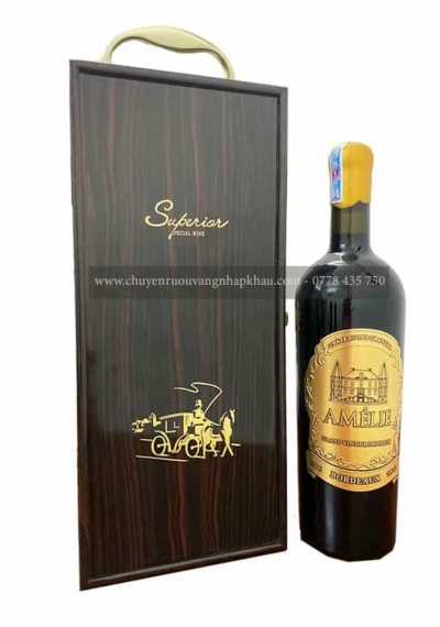 Set quà tặng tết hộp sơn mài 1 chai rượu vang Pháp Amelie