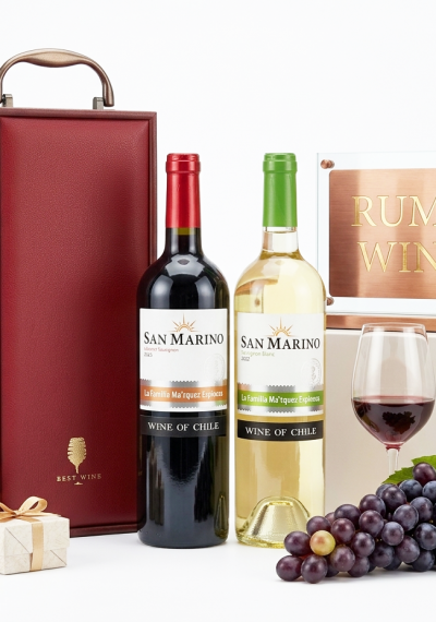 Bộ quà tặng tết hộp gỗ mặt da 1 chai rượu vang Chile San Marino
