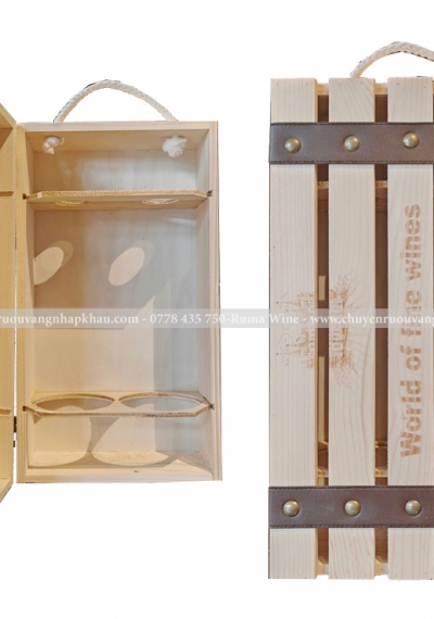 Hộp gỗ thanh nan đựng 2 chai rượu vang