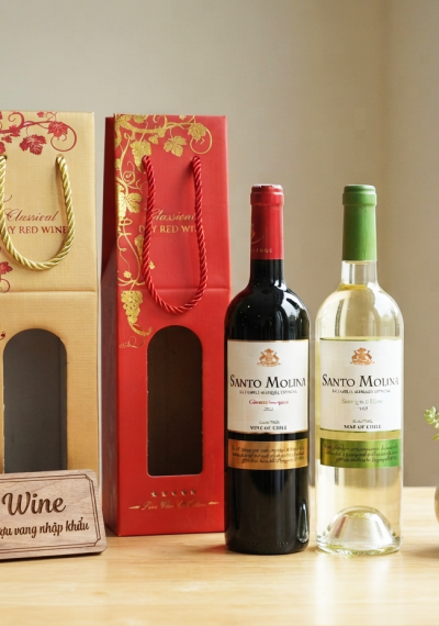 Quà tặng túi giấy ép kim 1 chai vang Santo Molina