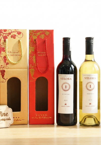 Quà tặng túi giấy ép kim 1 chai vang Úc Velora