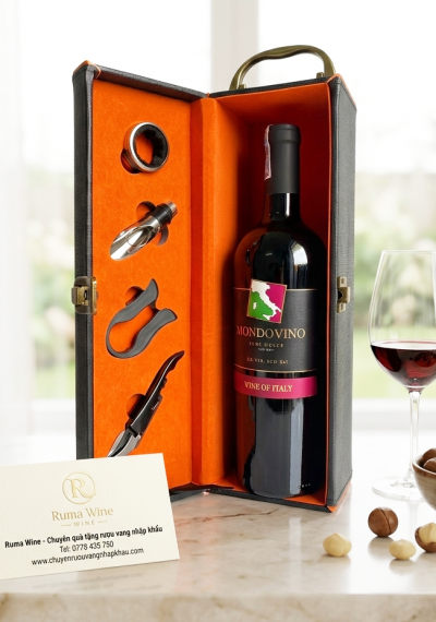 Quà tặng tết hộp da 1 chai rượu vang Ý Mondovino Semi