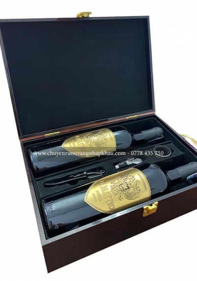 Set quà tặng tết hộp sơn mài 2 chai rượu vang Ý Di Matteo