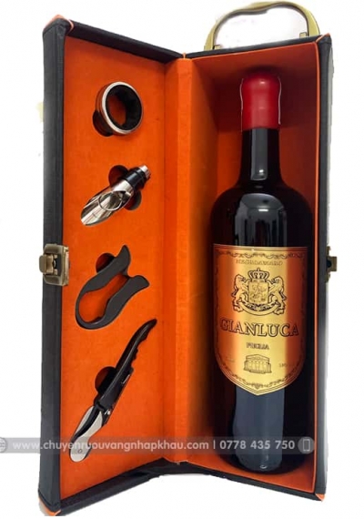 Bộ quà tặng tết hộp da 1 chai vang Ý Gianluca