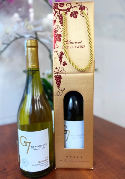 Quà tặng túi giấy ép kim 1 chai rượu vang G7 Chardonnay