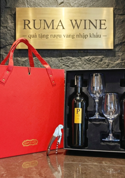 Bộ quà tặng tết vang Piero kèm ly vang