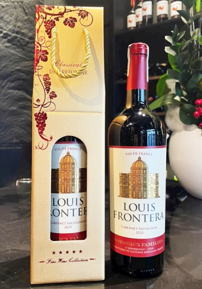 Quà tặng túi giấy ép kim 1 chai rượu vang Louis Frontera