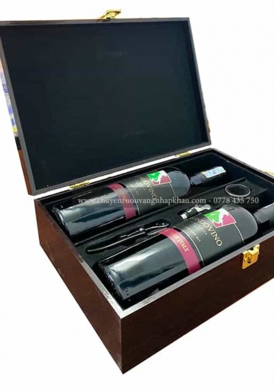 Set quà tặng tết hộp sơn mài 2 chai rượu vang Ý Mondovino Semi