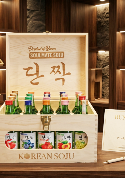 Set quà tặng hộp gỗ 20 chai soju Hàn Quốc
