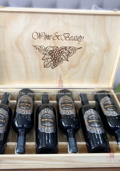 Quà tặng cao cấp hộp gỗ 6 chai rượu vang Ý Marcoli 17